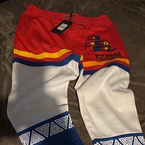 Black Pyramid Red and White Joggers